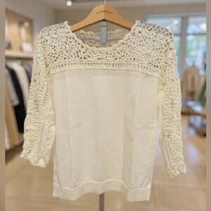 Roz & Ali Cream Crochet Knit Sweater. SIZE XL